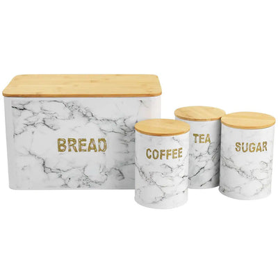 Aqua 4 Piece Marble Canister - White & Grey - TechTic