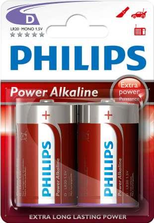 Philips PowerLife Battery LR20P2B 2 X Type D Power Alkaline Batteries , 15.V, up to 5 years Shelf Life - TechTic