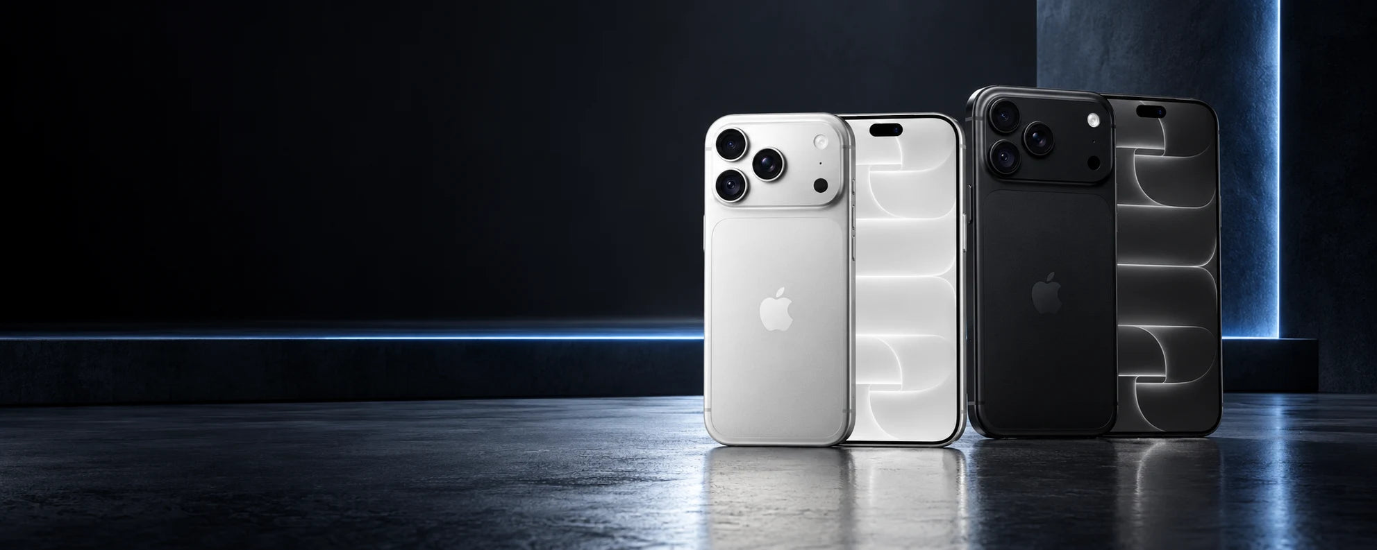 iPhone 18 Pro in silver and iPhone 18 Pro Max in black, shown from the front and back